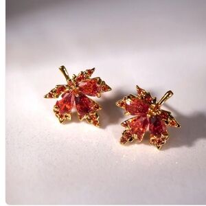 Elegant Gold and Red Leaf Earrings